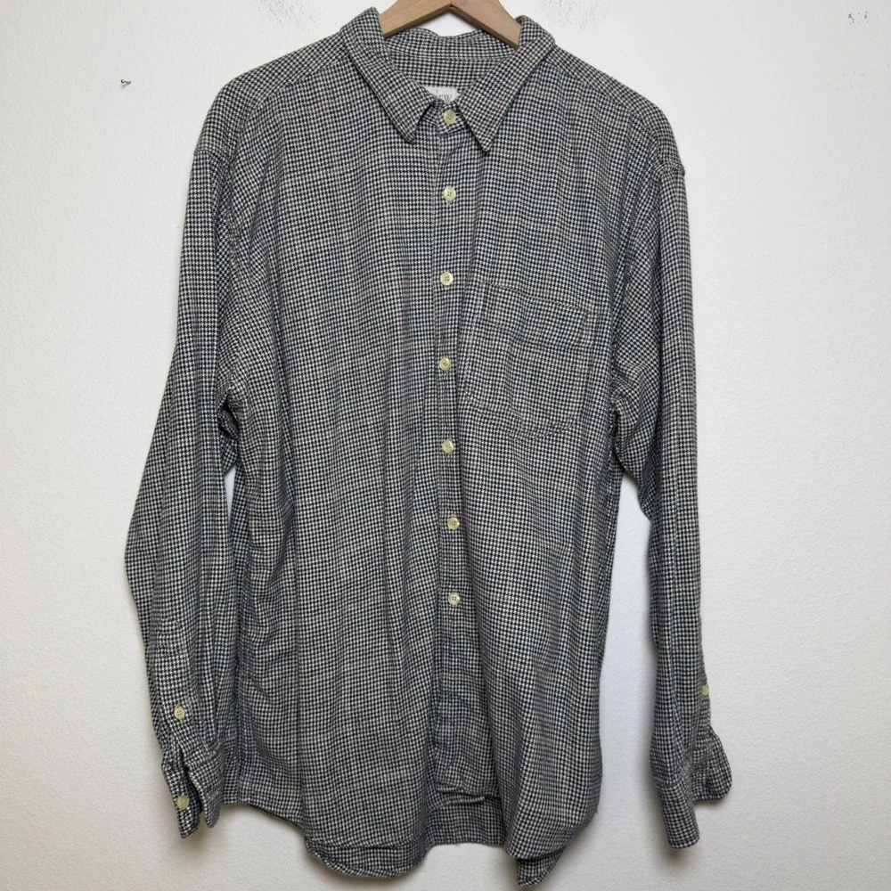J. Crew Men Houndstooth Button Front Long Sleeve Shirt XLT Plaid 100% Cotton